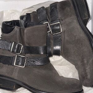 Steve Madden Charcoal Suede Boots with Black Straps